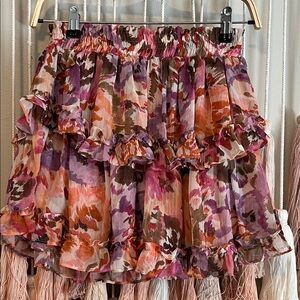 Floral Tiered Ruffle Mini Skirt - Pink & Purple size XS NWT